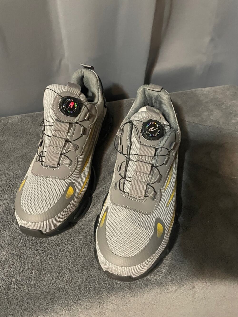 Men's Grey Steel toed Athletic Sneakers with Yellow Accents